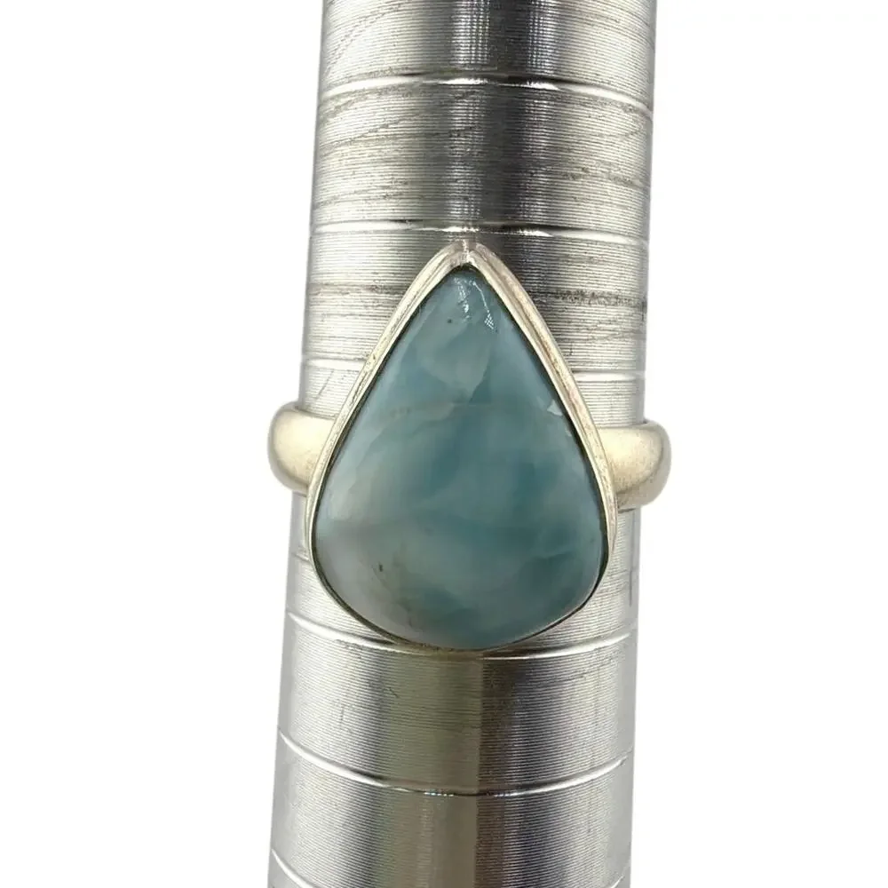 Pear Shaped Larimar Sterling Silver Ring Artisan Jewelry 8.5